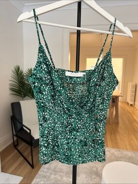 ASTR Green Ditsy Cowl Neck Cami with Side Buttons